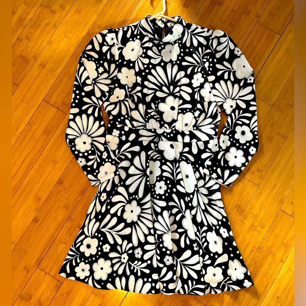 Ann Taylor Floral Mock Neck Flare Dress